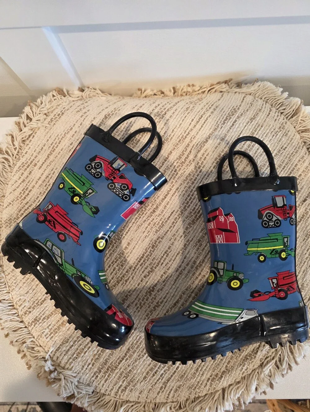 🚜 Foxfire Little Boys Toddler Size 6 Waterproof Rainboots Farm Tractor Combine